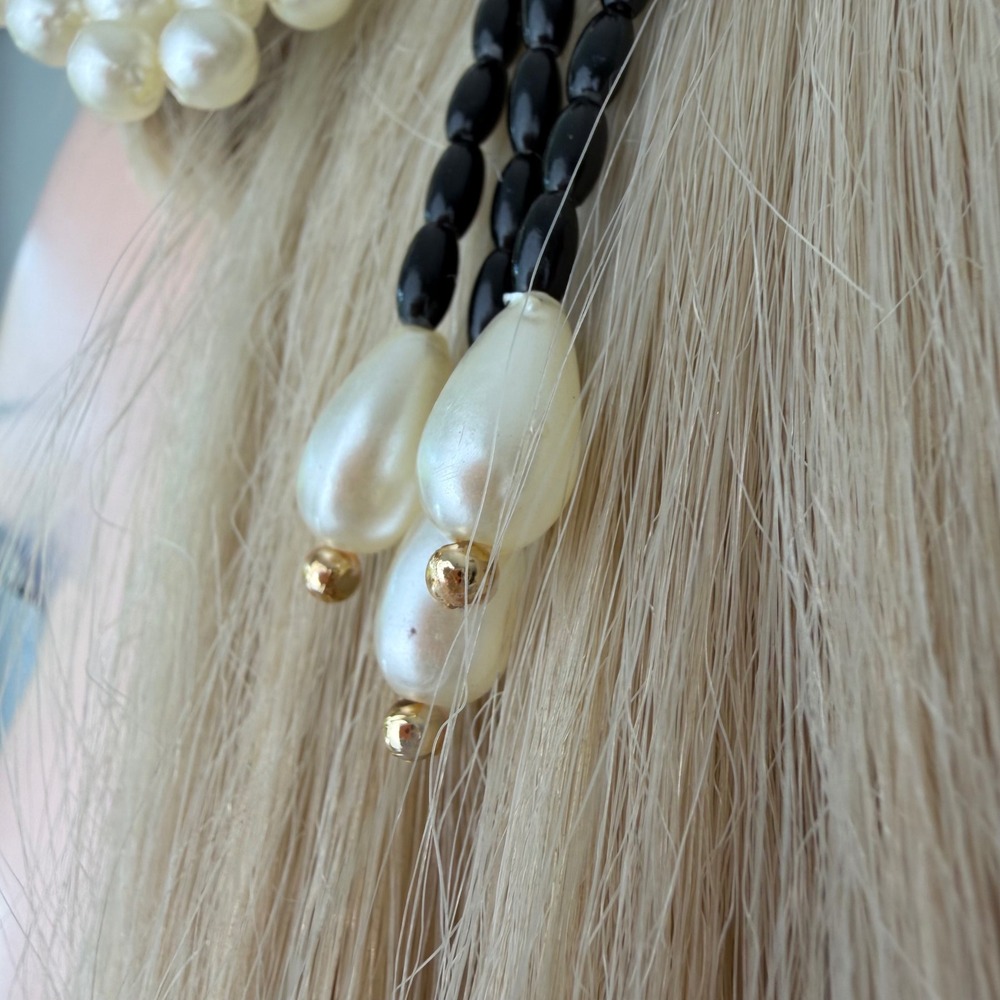 Handmade Beaded Bow Hair Clip Black White Balletcore Coquette Barrette OS - Picture 5 of 8